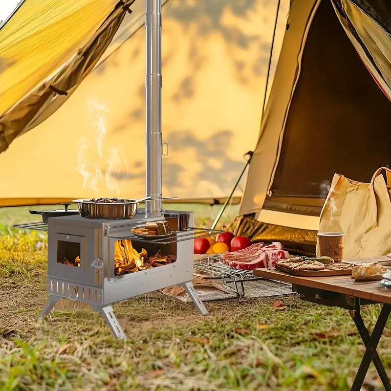 Estufa portátil de acero inoxidable para leña con chimenea – Calor y libertad al aire libre 2 Estufa portátil de acero inoxidable para leña con chimenea – Calor y libertad al aire libre 2