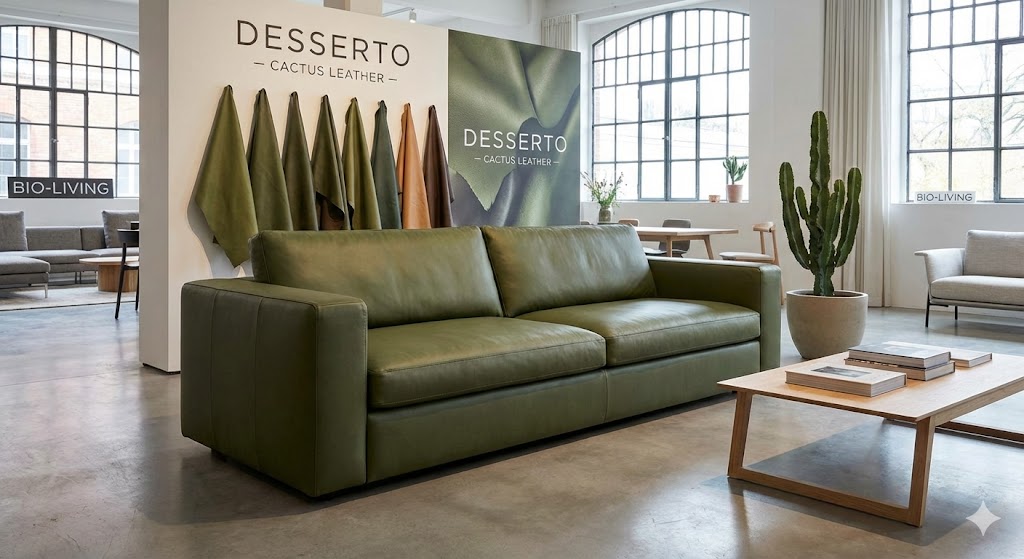 Decoración Vanguardista: Giro definitivo a los biomateriales Sofá verde en ambiente moderno.